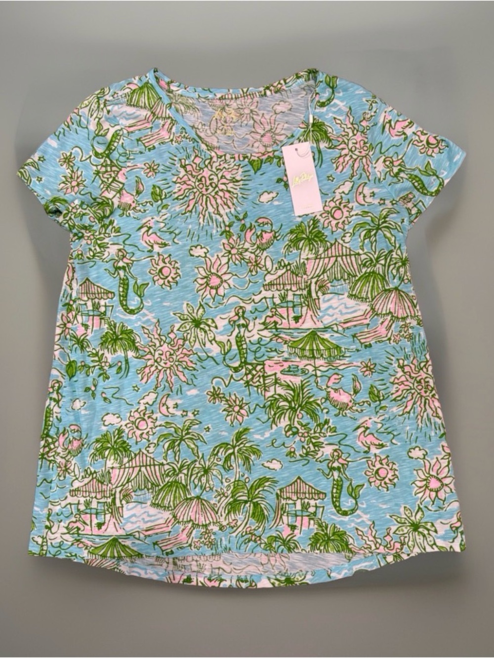 NWT Lilly Pulitzer Etta Scoop Neck Top In SunBathers Bliss Size L Cotton Shirt